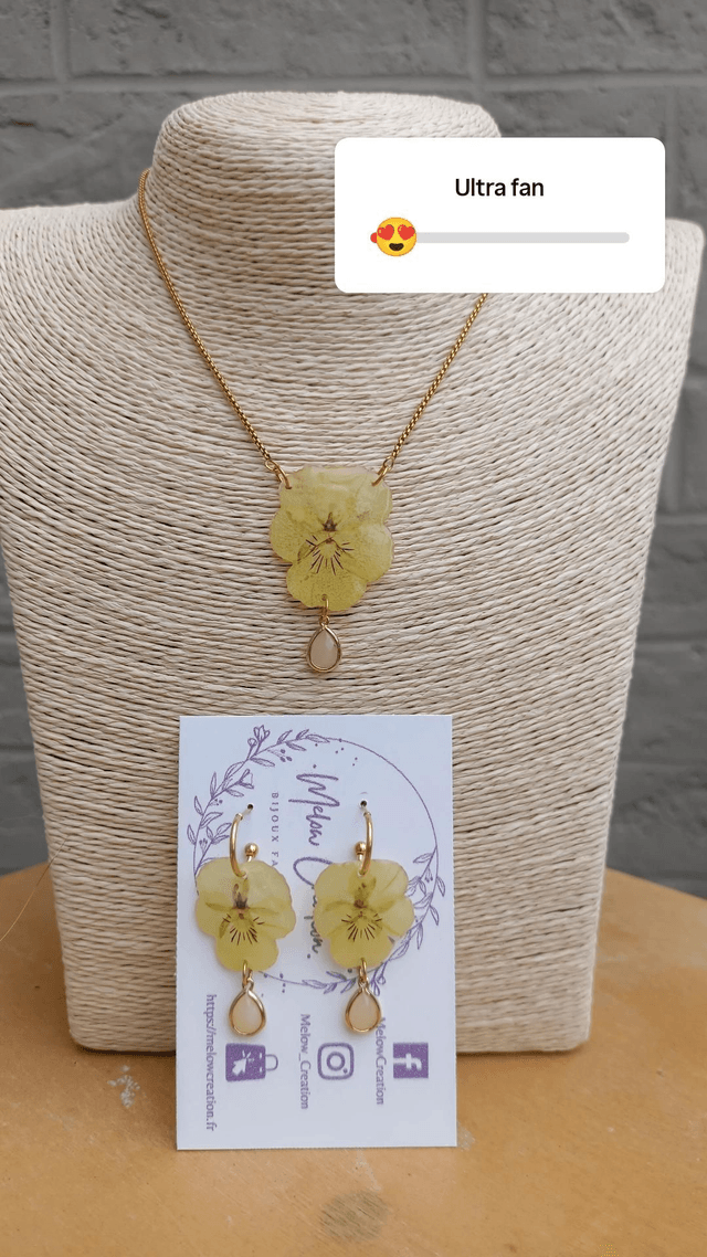 Parure collier + boucles - Pensées Jaunes 