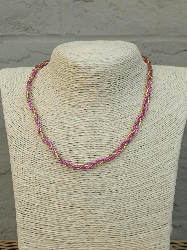 Collier tressé fin - Rose & Or