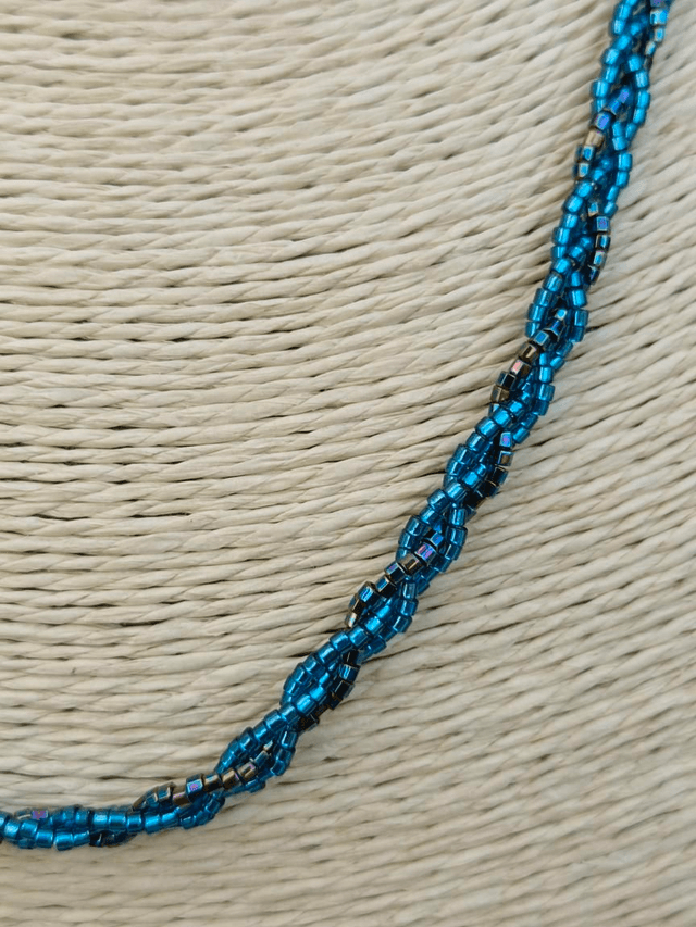 Collier tressé fin - Bleu
