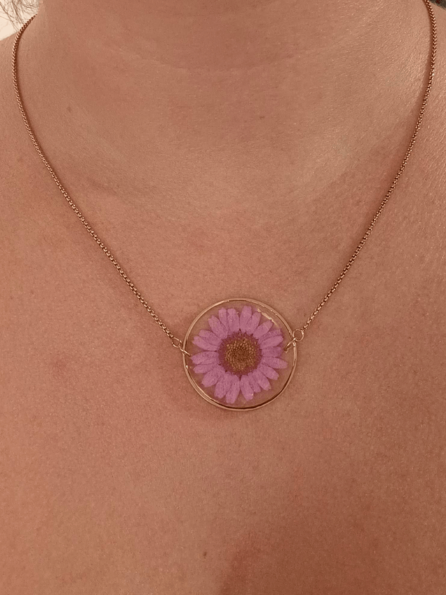Modèle unique - Collier Fleur séchée - Marguerite rose