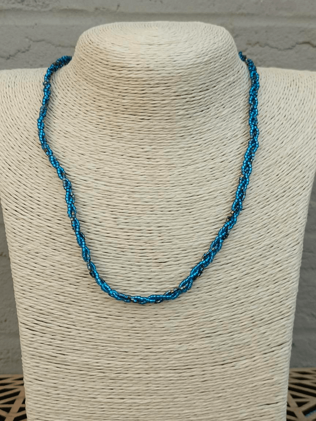 Collier tressé fin - Bleu