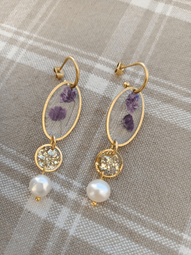Modèle unique - Fleurs violettes & perles