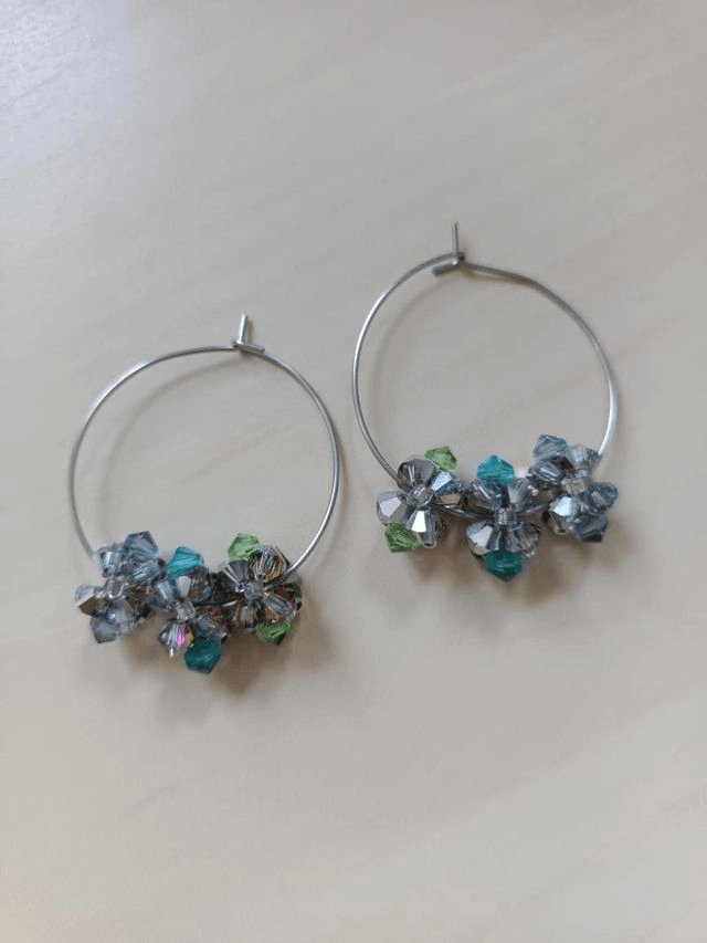 Fleurs De Cristal - Argent - Vert & bleu