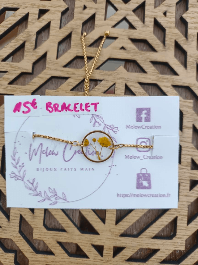 Commande personnalisée - Bracelet Fleurs séchées Jaune / Or