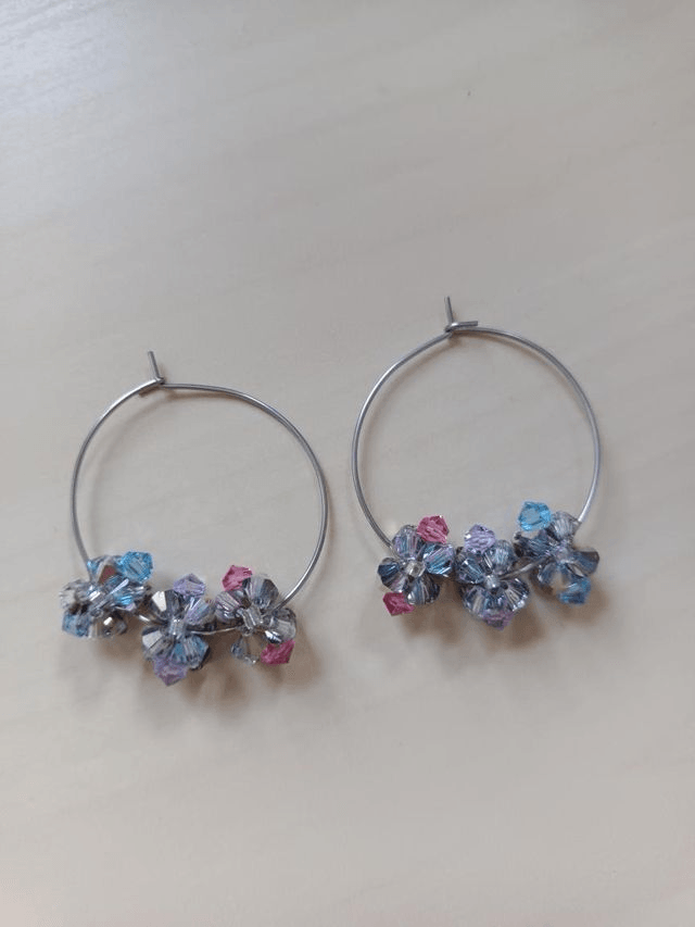 Fleurs De Cristal - Argent - Bleu & rose