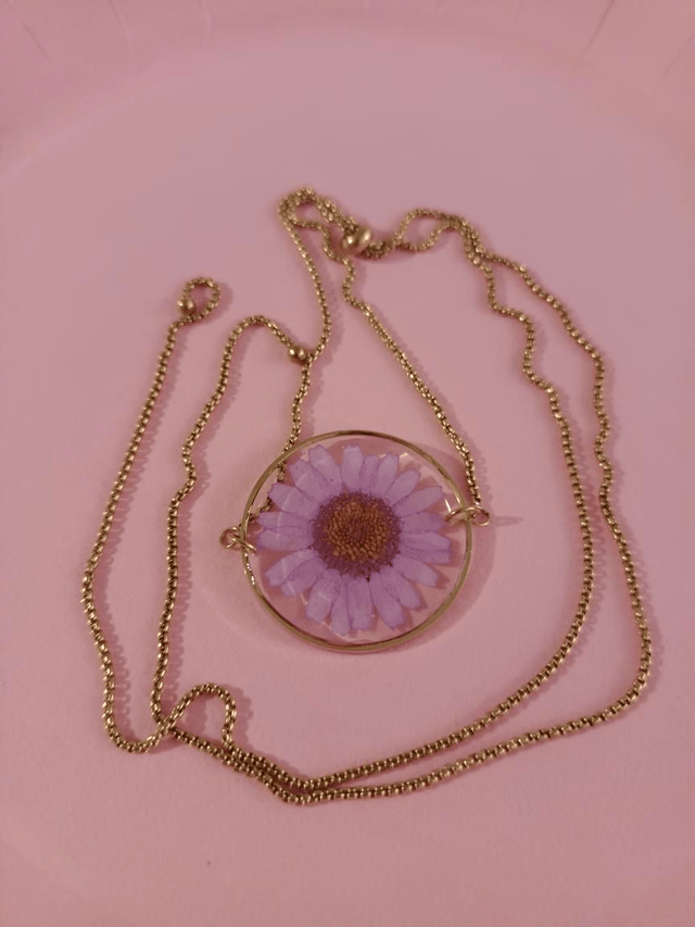 Modèle unique - Collier Fleur séchée - Marguerite rose