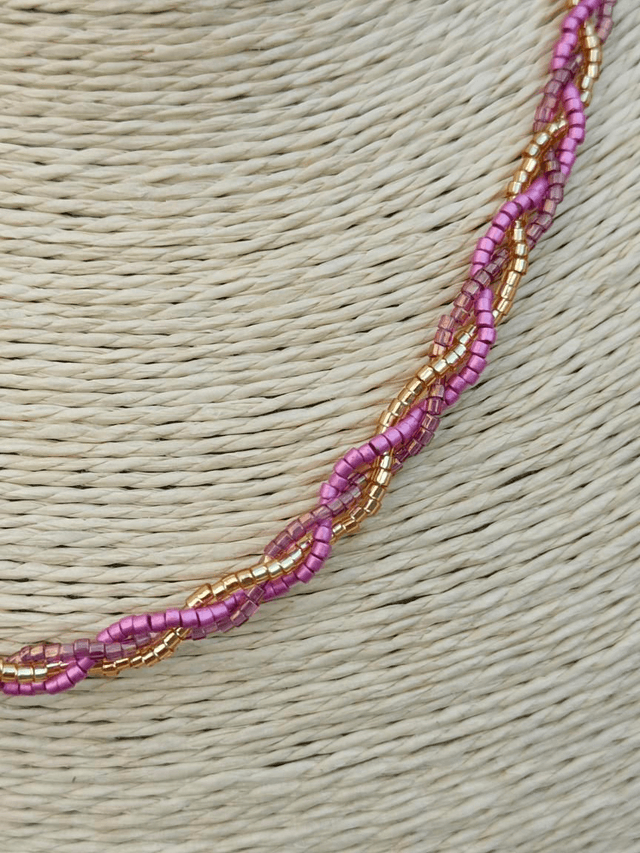 Collier tressé fin - Rose & Or