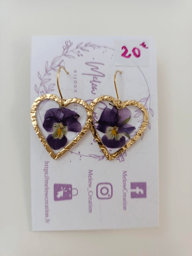 Parure - Bracelet & boucles d'oreilles - Pensées - Violet