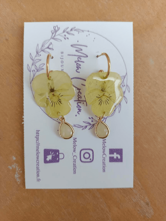 Boucles Fleurs séchées Pensées Jaunes