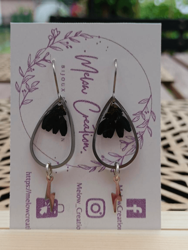 Boucles Fleur séchée Noire &amp; Éclair 