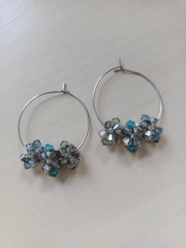 Fleurs De Cristal - Argent - Vert &amp; bleu