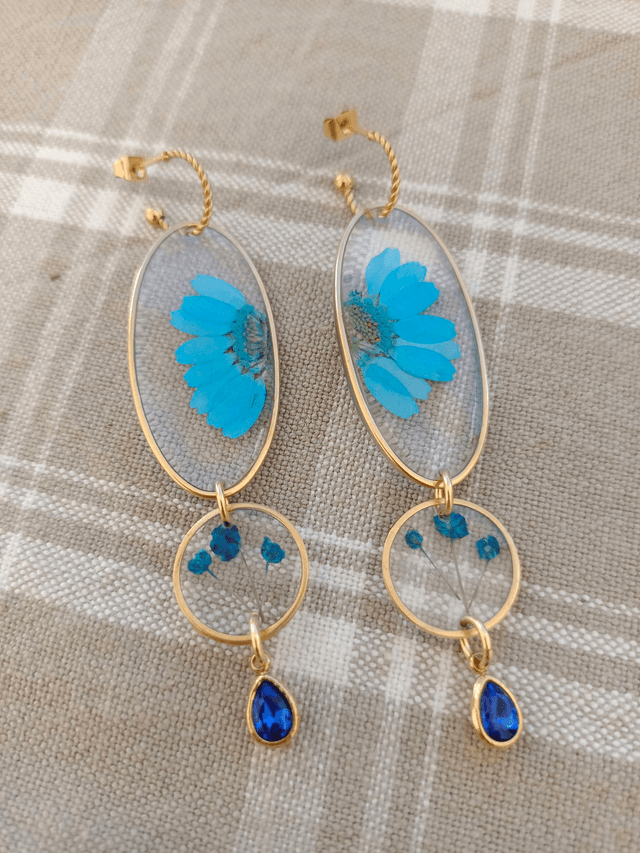 Modèle unique - Strass et fleurs bleues