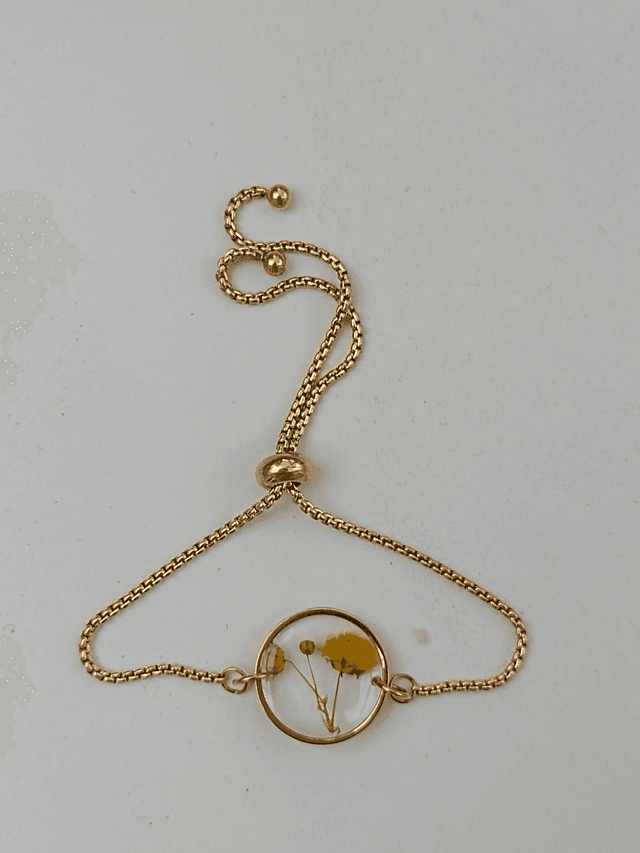 Commande personnalisée - Bracelet Fleurs séchées Jaune / Or