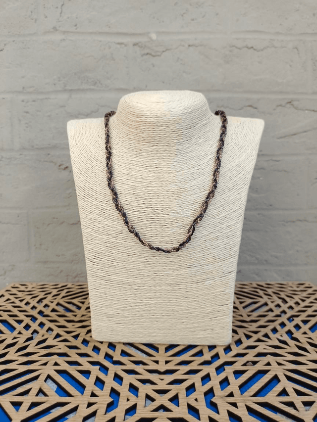 Collier tressé fin - Marron foncé &amp; rose clair